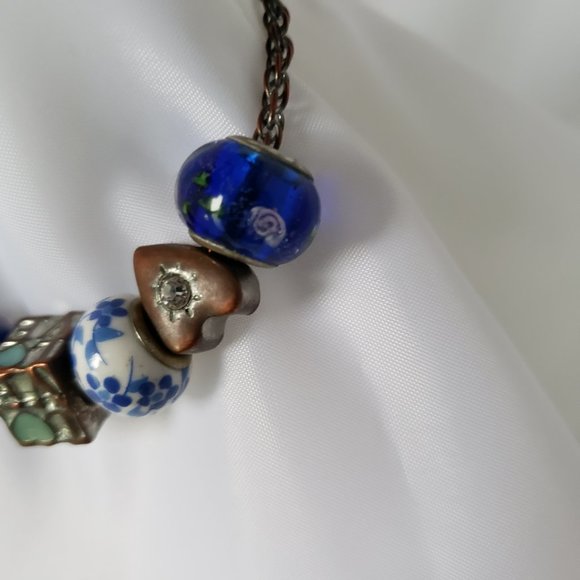 Unique Charms Hearts Glass Porcelain Love Rhinestone Beads Chain Bracelet 7.5 " - Picture 6 of 11